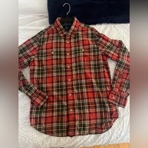 American Eagle Outfitters Orange/Green Plaid Flannel Button Down Shirt Men’s Med